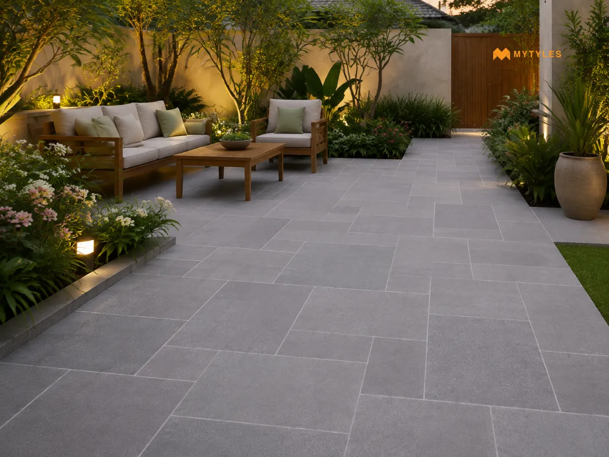 Grey French Pattern Modular Rustic Large Format Tile in Garden